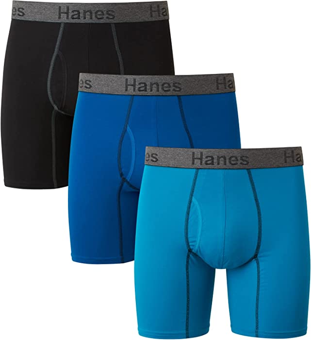 Hanes Men's Boxer Briefs Pack, Moisture-Wicking Cotton Blend Underwear 3-Pack, smell-Control Sexy Boxer Briefs, 3-Pack