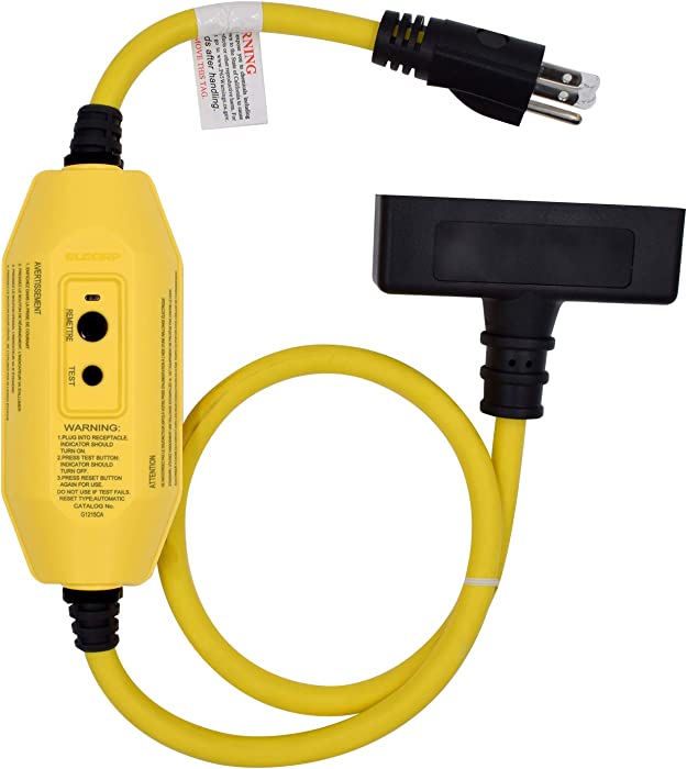 ELEGRP 15 Amp Auto Reset Inline GFCI Extension Cord 2-ft 12/3 SJTW Heavy Duty Yellow Cable 3 Wires 3-Prongs Grounded Plug with 3 Electrical Power Outlets, Indoor and Outdoor Christmas Light, UL Listed