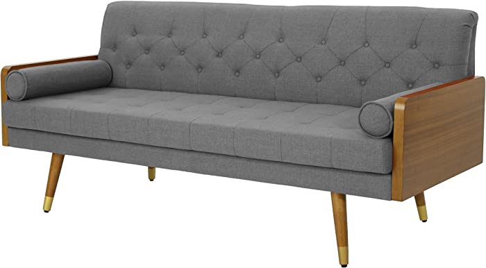 GDFStudio Christopher Knight Home Aidan Mid Century Modern Tufted Fabric Sofa, Gray