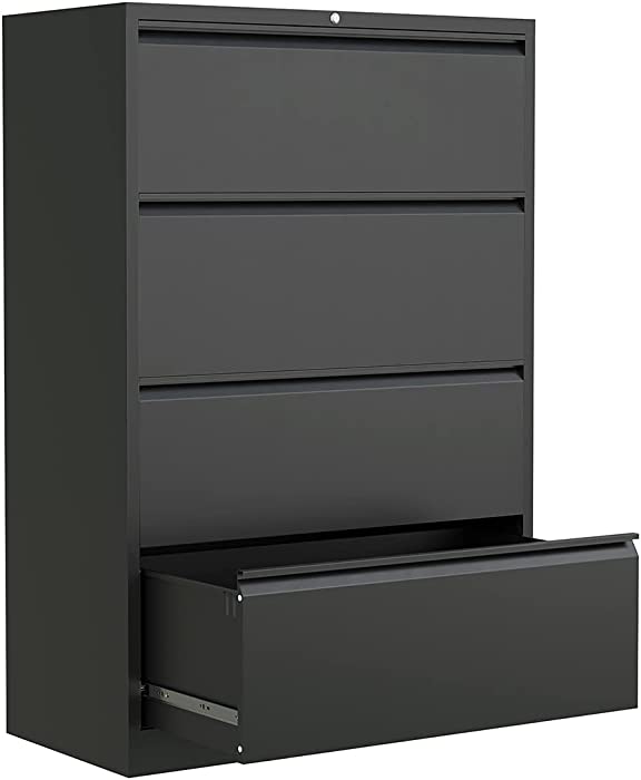 STEELCUBE Lateral File Cabinet, 4 Drawer Metal Storage File Cabinet with Lock, Metal Lateral File Cabinet for Home and Office, Assembly Required (Black)