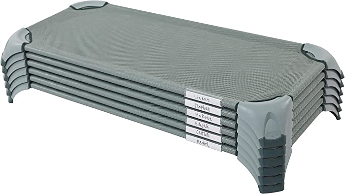 ECR4Kids Stacking Cozy Cot with Blanket and Pillow Storage, Space-Saving Classroom and Daycare Rest Time Solution, Lightweight and Stackable Nap Cots, Easy to Lift Corners, 6-Pack, Sage Green