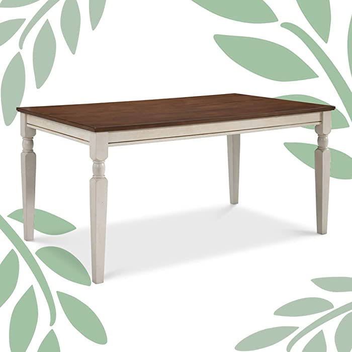 Finch Provence Farmhouse Table, Two-Toned Wood with Turned Legs, Traditional Rustic Furniture Decor for Kitchen or Dining Room, 60" Inch Tabletop, White