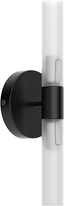 Matte Black Wall Sconces Modern with Cylinder Frosted White Glass Shade and Metal Base, Vanity Lighting Fixtures Sconces Wall Lighting for Bathroom, Bedroom, Hallway. E12 Socket.