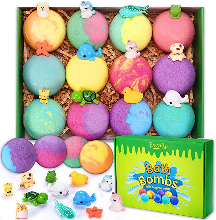 Bath Bombs for Kids with Toys Inside for Girls Boys - 12 Surprise Gift Set, Bubble Bath Fizzies Vegan Essential Oil Spa Fizz Balls Christmas Gift Kit