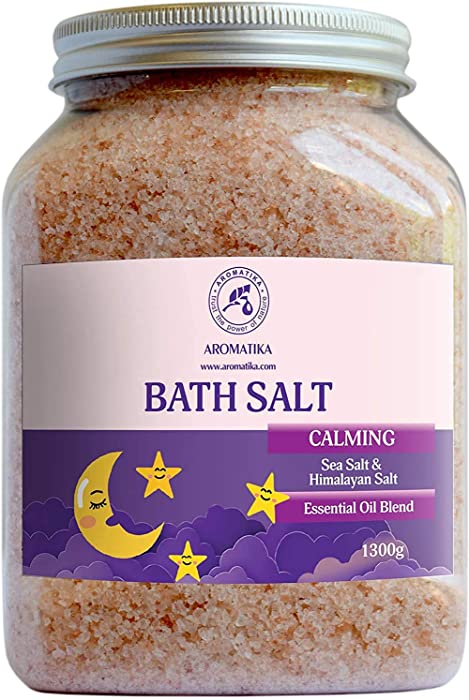 Calming Bath Salts 46 oz - 1300g - w/Sandalwood & Lavender & Bergamot Essential Oils - Natural Bath Sea Salts 1.3 kg - Good Sleep - Relaxing - Body Care - Beauty - Aromatherapy