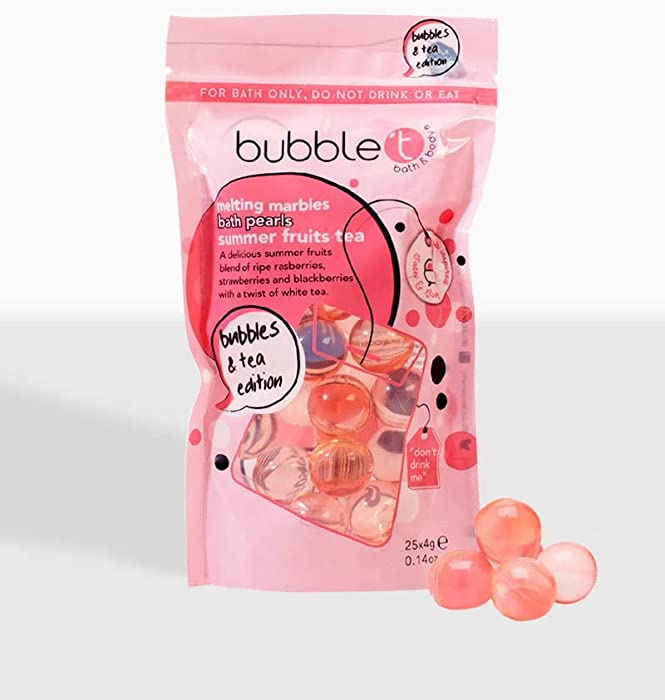 Bubble T Cosmetics Summer Fruits Tea Melting Marble Bath Beads, Oil Filled Beads Which Cleanse & Nourish The Skin, Contains Fruity Extracts - 25 x 4g