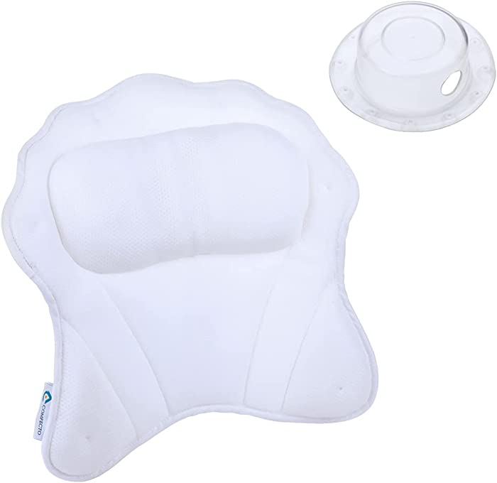 Luxurious Spa Bath Pillow for Women & Men, Comfortable Bathtub Cushion for Neck, Head & Shoulders, with Quilted Air Mesh for Breathable Comfort, Including Drain Cover