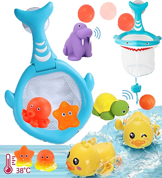 Bath Toys Set for Toddlers 3 4 5 6 Years with Bath Toy Storage Pool Toys for Toddlers Water Toys Shark Toys Basketball Hoop Toddler Girl Toys Baby Toys Bulk Toys Set