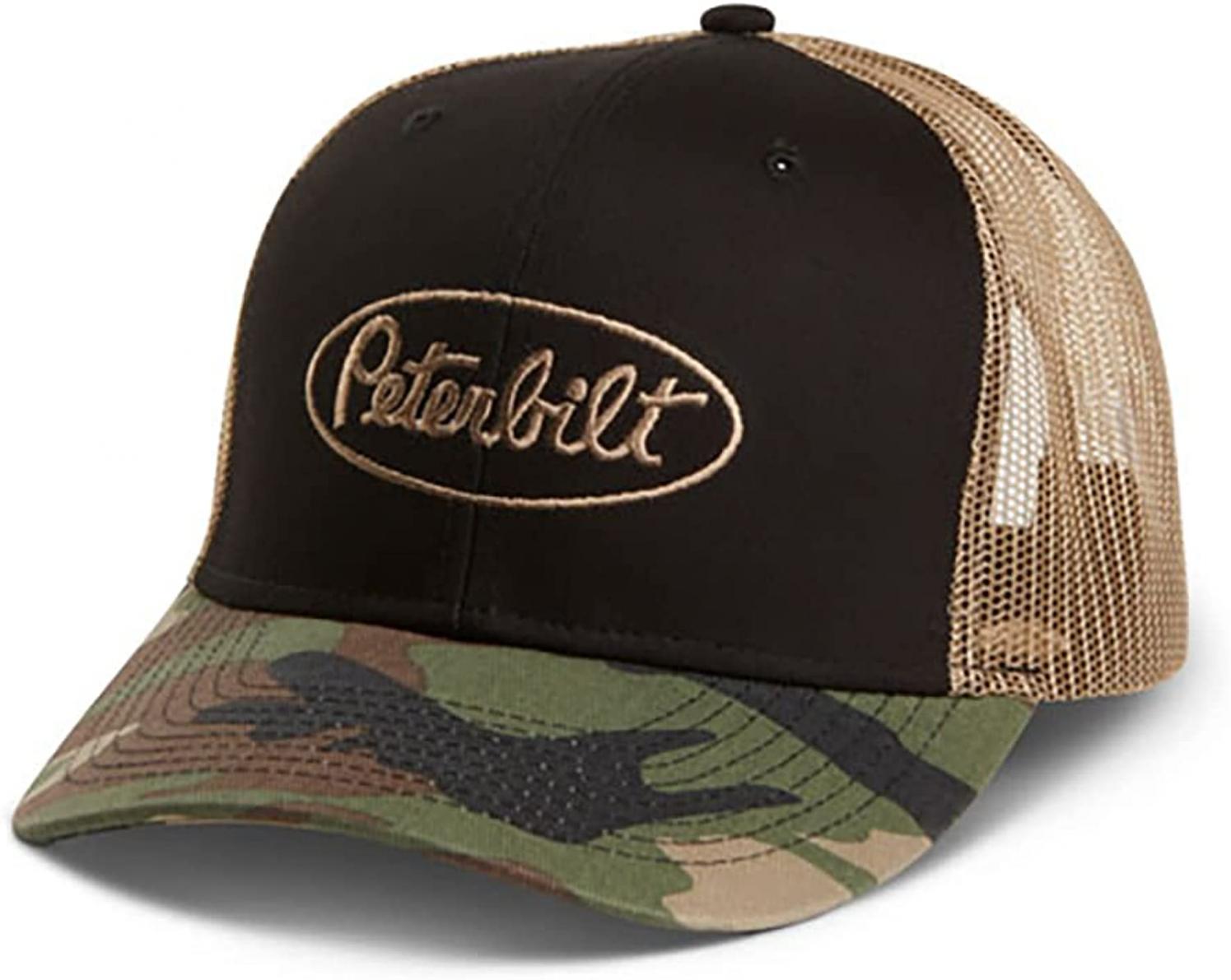 Peterbilt Trucks Motors Black & Gold Camouflage Camo Snapback Mesh Flag Cap/Hat