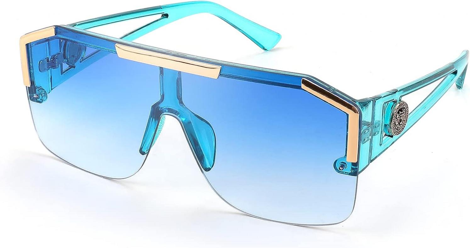 FEISEDY Square Flat Top Shield Sunglasses One Piece Frameless Stylish Women Men UV400 B2765
