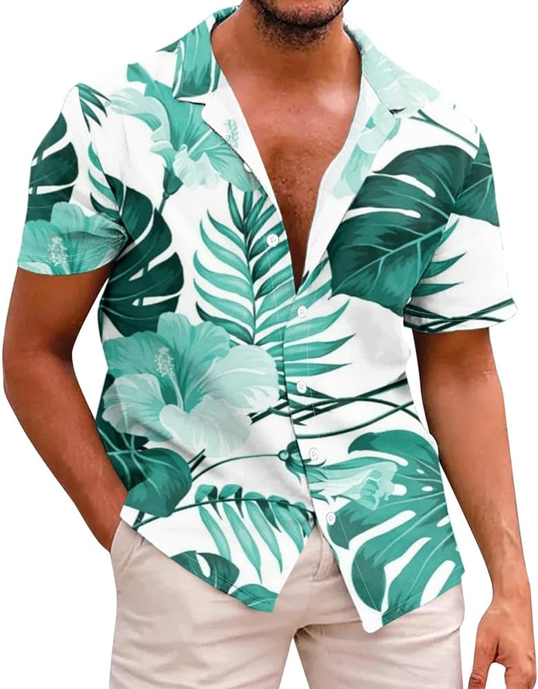 Mens Hawaiian Shirts Short Sleeve Summer Beach Vacation Funny Graphic Shirt Button Down Shirts 2024 Trendy Clothes