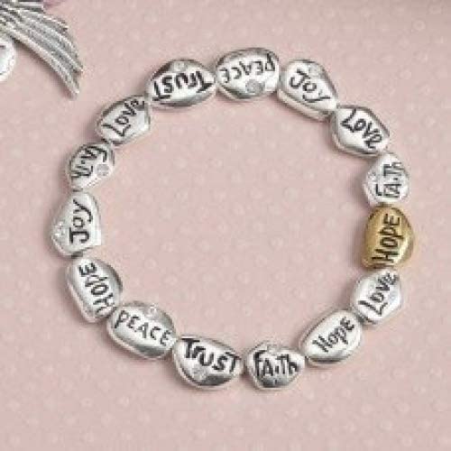 Talbot Fashion Silver Pebble Sentiment Stretch Bracelet with Inset Crystal Stones