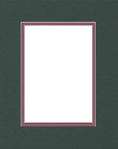 Pack of (5) 11x14 Double Acid Free White Core Picture Mats Cut for 8x10 Pictures in Pine Green and Mauve