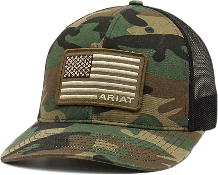 ARIAT Men's Camo Snap Back Embroidered USA Flag Cap