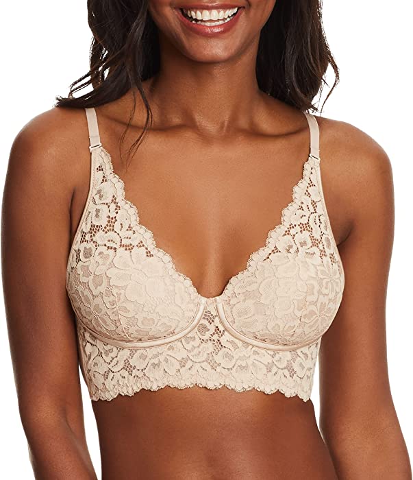 Pure Comfort Lace Bralette, Padded Wireless Bra, Convertible Longline Halter Bralette with Soft Foam Cups