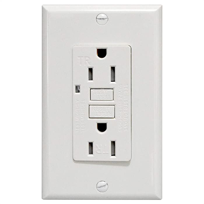 GFCI Outlet 15A Standard Decorative Tamper Resistant Duplex Receptacle with LED Indicator, Ground Fault Circuit Interrupter, Decorative Wallplate, Safelock Protection, UL Listed, White (1)