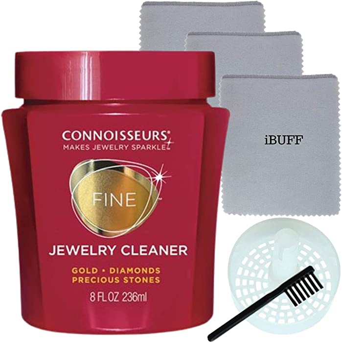 CONNOISSEURS Jewelry Cleaner for Diamond, Platinum, Gold & Precious Stones with polishing Cloths, Brush & dip Tray