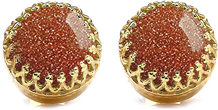 JewelryGift Choose Your Natural Gemstone Round Shape Stud Earrings 18K Gold Plated Fashion Jewelery Earrings for Womens And Girls