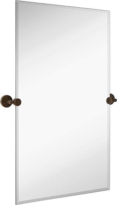 Hamilton Hills Large Pivot Rectangle Mirror with Oil Rubbed Bronze Wall Anchors | Silver Backed Adjustable Moving & Tilting Wall Mirror |  24" x 36" Inches