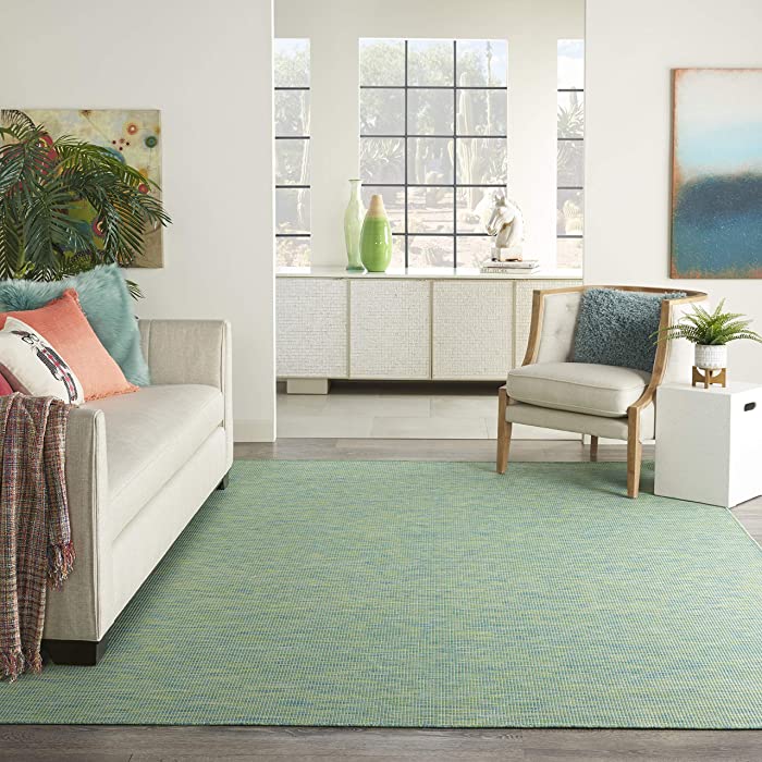 Nourison Positano Blue/Green 8' x 10' Area Rug, Modern, Solid, Indoor/Outdoor, Easy Cleaning, Non Shedding, Bed Room, Living Room, Deck, Backyard