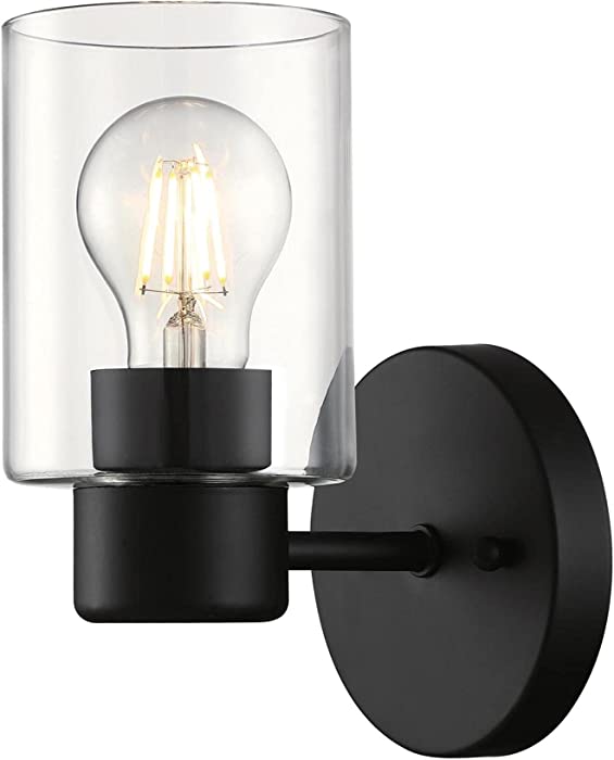 Westinghouse Lighting 6115500 Sylvestre Transitional One-Light Indoor Wall Light Fixture, Matte Black Finish, Clear Glass