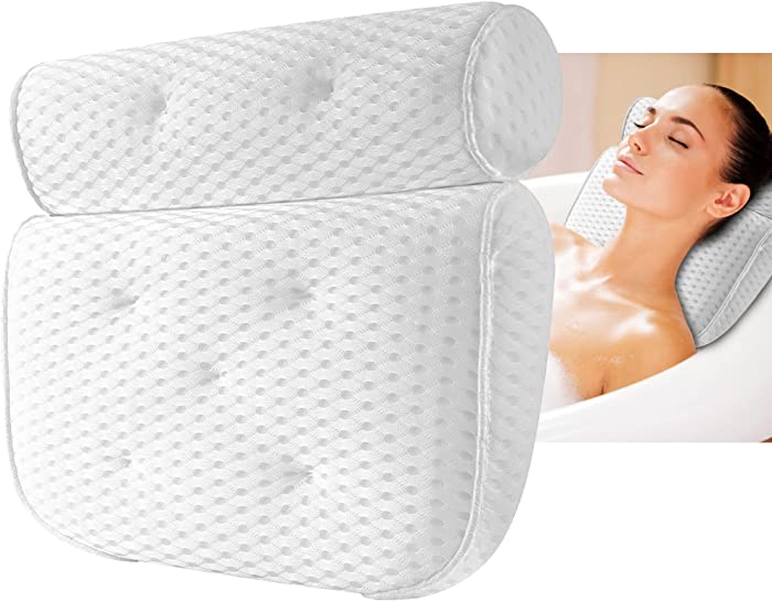 Bath Pillow for Tub Spa Pillow, OOBILA Non-Slip Bath Pillow with 7 Large Suction Cups and 4D Air Mesh, Soft Support The Head Neck Back Shoulders, Fits All Bathtub, Hot Tub and Home Spa