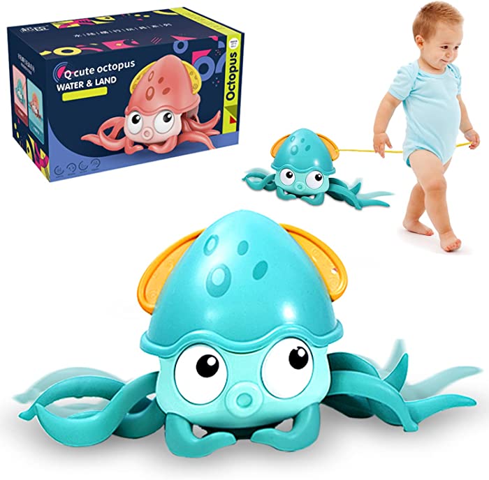 QIUXQIU Baby Bath Toys Crawling Toy Wind up Octopus Water Toy Toddlers Swimming Floating Playing Paddling Set in Bathroom Beach Pool Water Playset for Boys and Girls (Orange)