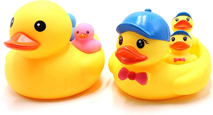 Yellow Duck 2 Families Bath Set - Colorful Floating and Squeaking Shower Toys Baby Kid Tub Rubber Duck Bath Toys (Totally 8 Pack)