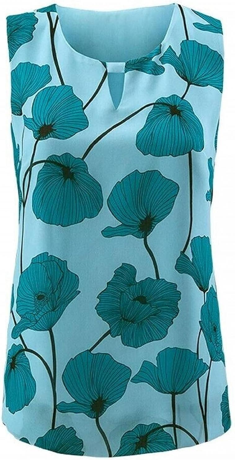 cabi #3268 Blue Poppy Floral Sleeveless Blouse Tank