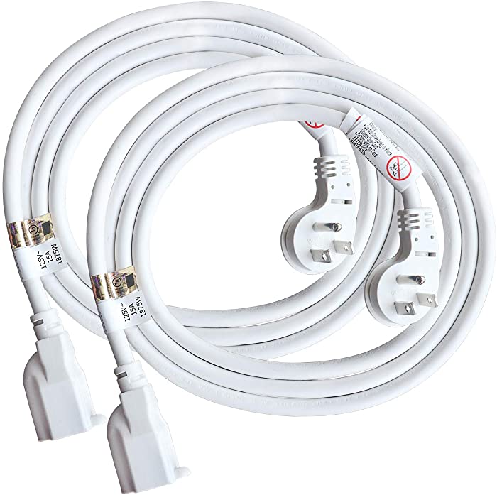 FIRMERST 1875W 15A Flat Plug Extension Cord 6 Feet 14 AWG White UL Listed, Pack of 2