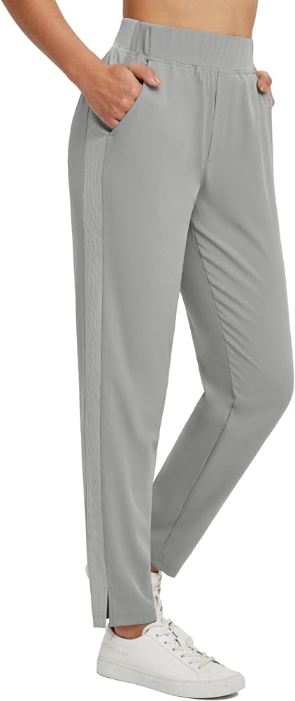 BALEAF Women's Golf Pants Ankle Sweatpants Stretch High Waist with Zipper Pockets Work Athletic Travel UPF50+ Grey M