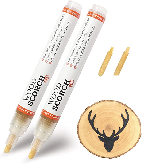 2 PCS SUIUBUY Chemical Wood Burning Pen Marker, Wood Scorch Pen - Heat Sensitive Marker for Wood and Crafts - Equipped with Oblique Tip and Bullet Tip for Easy Use - New Formula