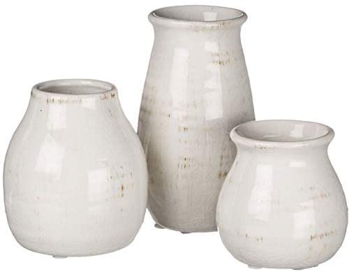 Sullivans Ceramic Vase Set- 3 Small Vases, Rustic Home Décor, Modern Farmhouses; Ideal Shelf Décor, Table Décor, Bookshelf, Mantle, Entryway- Distressed White (CM2583)