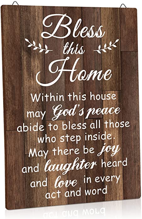 House Warming Gifts New Home Bless this Home Wall Decor House Blessing Plaque Farmhouse Entryway Sign Wood Rustic Sign for Homeowner Gift Religious Decoration (Brown)