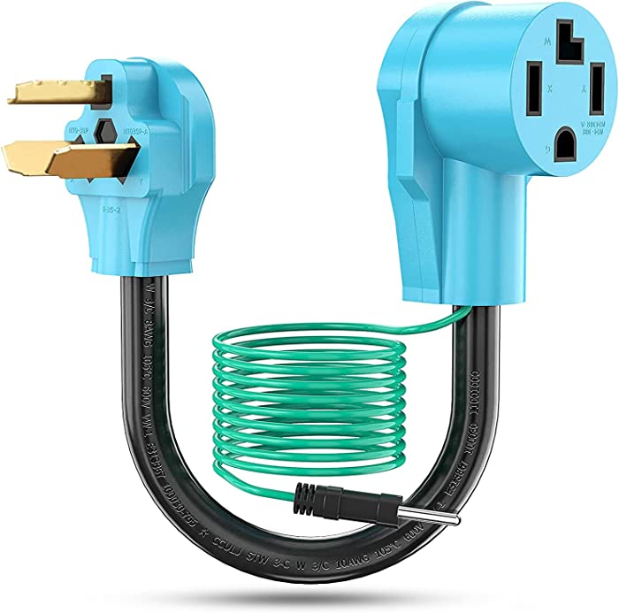 CircleCord Dryer Adapter 4 Prong to 3 Prong, 4P Newer Dryer to 3P Older House, Dryer Convert Cord NEMA 10-30P Plug to 14-30R Receptacle, 220V 30 Amp 10 AWG STW Blue with Safety Ground Wire