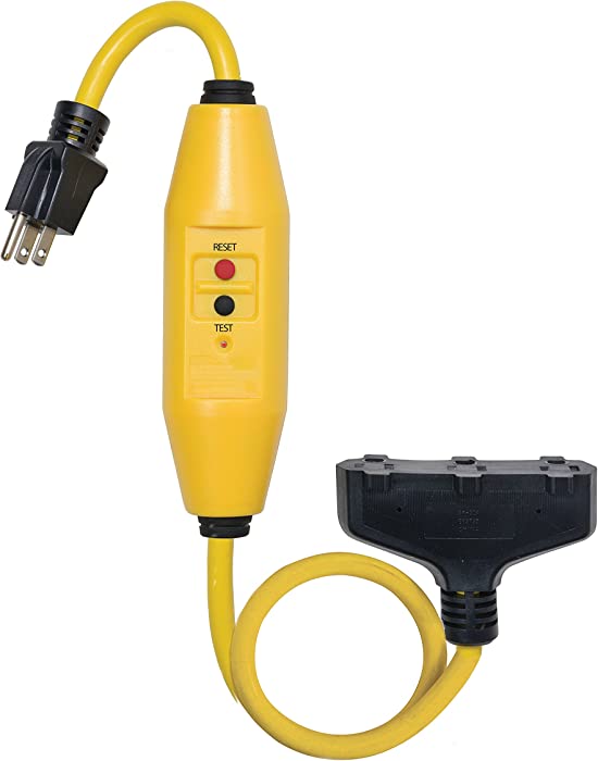 Tower Manufacturing 30438024 Auto-Reset 15 AMP Inline GFCI Triple Tap Cord, 2 Feet, Yellow