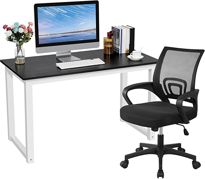 Yaheetech Home Office Furniture Sets, Desk and Chair Set, Simple Computer Desk and Mesh Chair Set, Office Chair and Computer Desk Workstation, Mesh Chair with Computer Desk