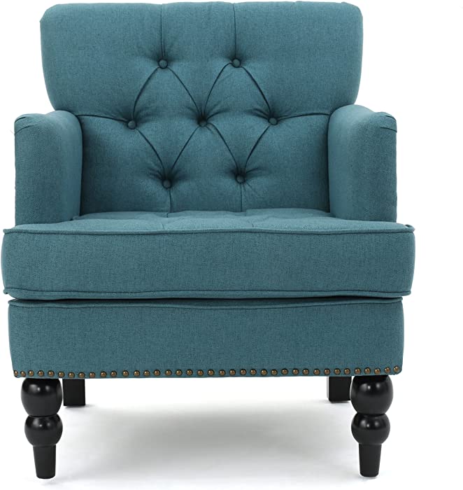 Tufted Club Chair, Decorative Accent Chair with Studded Details - Dark Teal