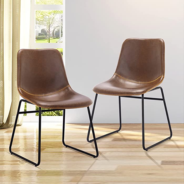 Centiar Faux Leather Indoor Kitchen Dining Chair Set of 2,Comfortable Farmhouse Chairs with Metal Legs, Modern Industrial Upholstered Chairs Suitable for Home, Bistro Coffee Shops,18", Vintage Brown