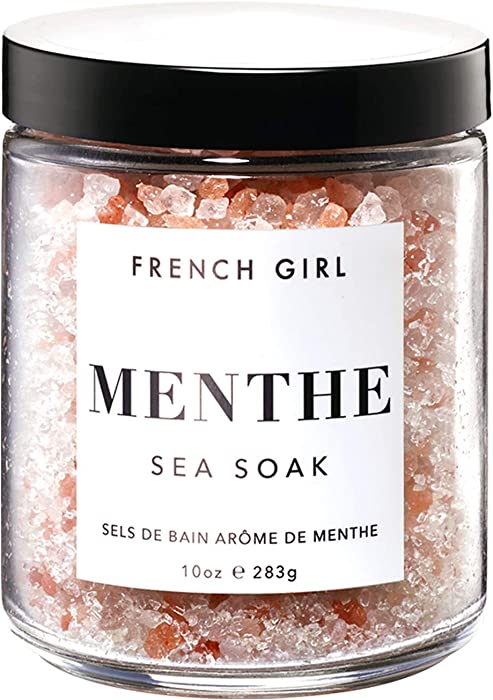 French Girl Mint Sea Soak - Enlivening Bath Salts, Relaxing Bath Ritual, Stress Relief, Clean Beauty, Luxury Bathing with Epsom, Himalayan Pink & Mediterranean Sea Salts 10 oz/300 mL