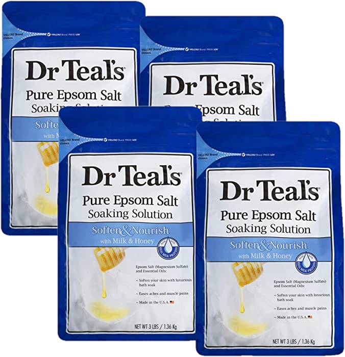 Dr Teal's Epsom Salt 4-pack (12 lbs Total) Soften & Nourish with Milk & Honey