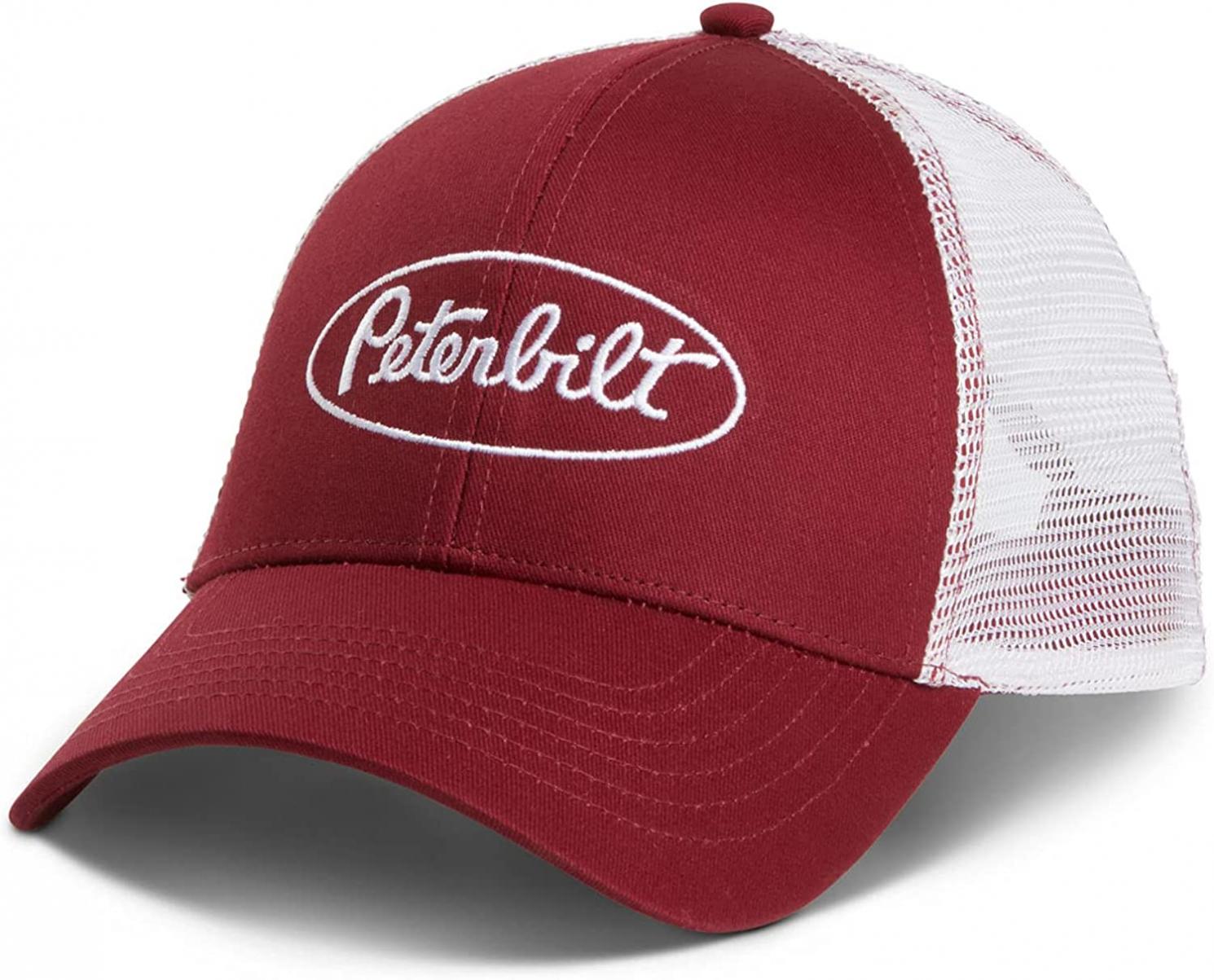 BDA Peterbilt Cooling Mesh Embroidered Logo Hat, Trucker Snapback Cap, Maroon, One Size