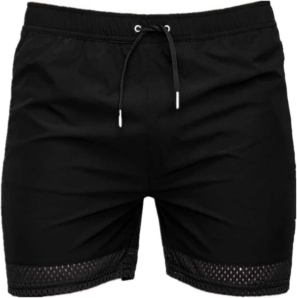 Muscularfit Mens Slim Shorts 3" Inseam Drawstring Elastic Waist Solid Shorts with Pockets Summer Sport Work Utility Shorts