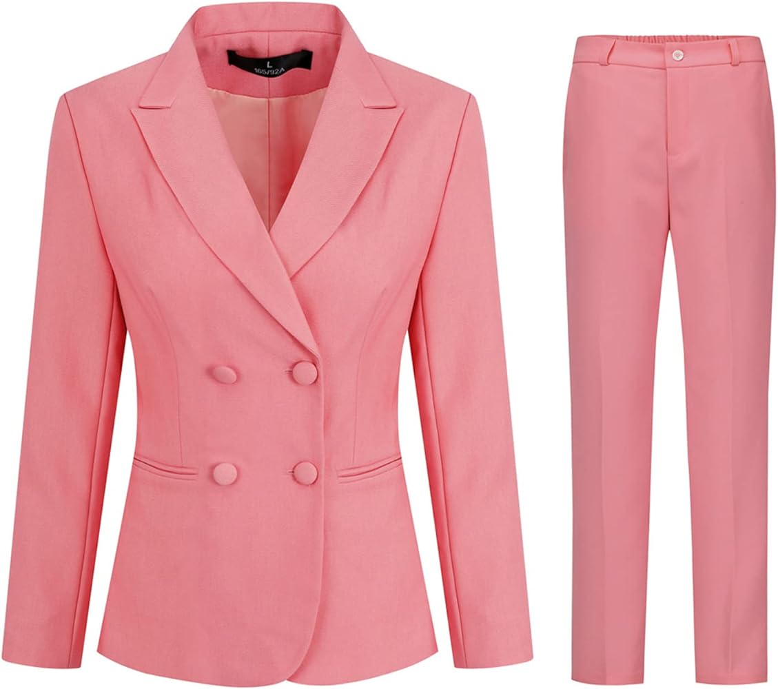 YYNUDA Women's Business Suit Set Double Breasted 2 Piece Office Work Blazer Pantsuit