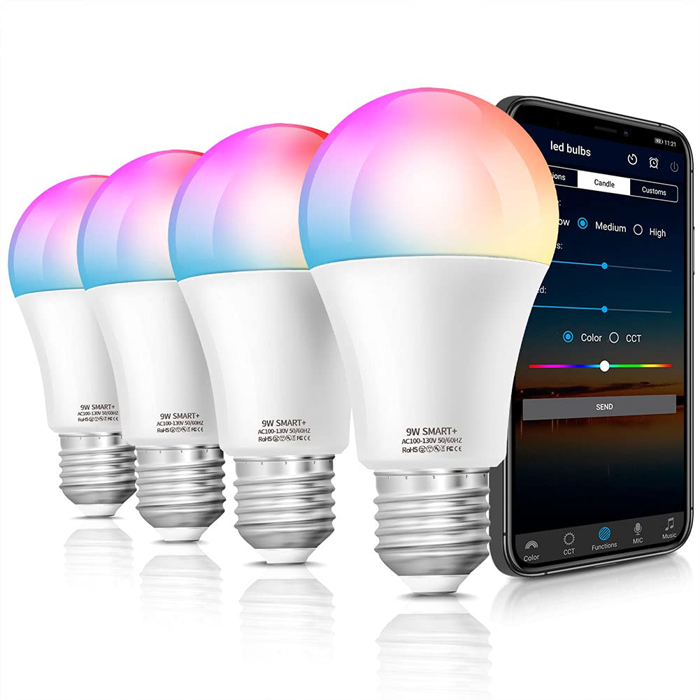 LAPURETE''S Alexa Smart Light Bulbs, Lapurete''s LED RGBCW Color Changing,85W Equivalent E26 9W WiFi Led Bulb , Work with Google Home Amazon Echo, 2.4Ghz WiFi Only, No Hub Required 4 Pack