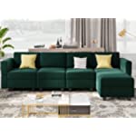 Belffin Modular Sectional Sofa Couch with Reversible Chaise Velvet L Shaped Couch Sofa with Storage 4-seat Convertible Sectional Sofa Green