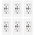 ELEGRP 30W 6.0 Amp 3-Port USB Wall Outlet, 20 Amp Receptacle with USB Type C Type A Ports, USB Charger for iPhone, iPad, Samsung, LG, HTC and Android Devices, UL Listed, with Wall Plate, 6 Pack, White