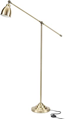 Nourison 54" Brass Adjustable Floor Lamp, Transitional for Bedroom, Living Room, Office, Reading, Gold