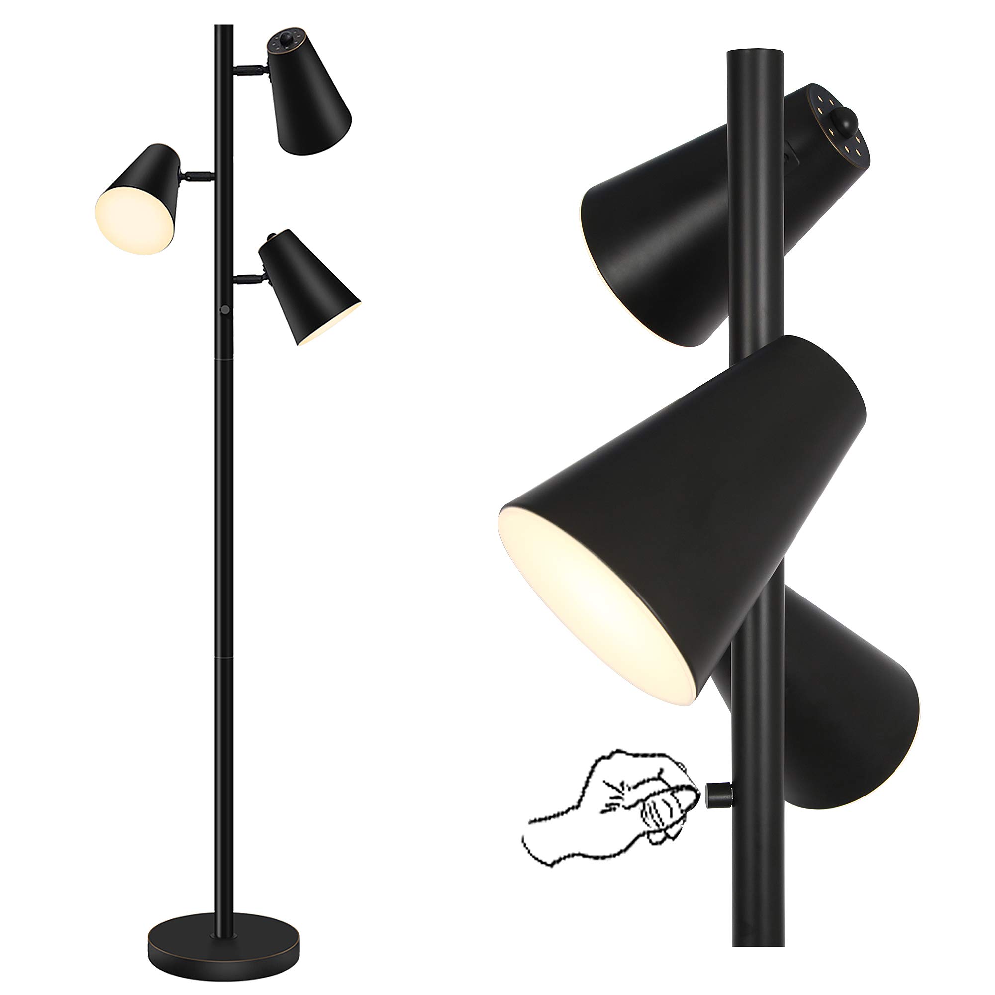 Tree Led Floor Lamp for Mid Century, Modern, Contemporary Students Professional Artist - Set 3 Units (Black) (Black)