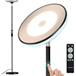 Wowlumen Floor Lamp, 42W 3000LM Modern Torchiere Sky LED Lamps, Bright Standing Reading Lamp with Remote, Stepless Dimmable, 1/2/3H Timing &amp; Touch Control for Living Room, Bedroom, Office-(Black)